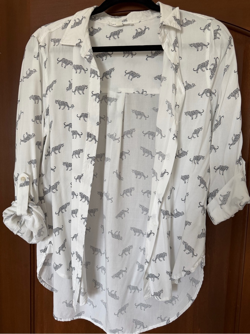 White Leopard-Print Lightweight Button-Up Shirt
